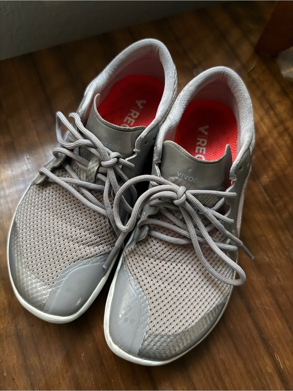 Vivo Barefoot Gray Shoes with Bright Coral Insoles